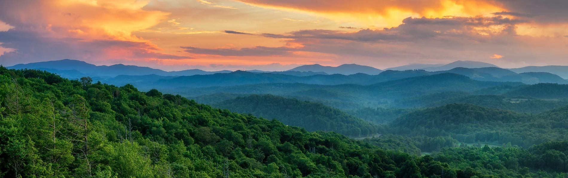 Slide Image for UME Health and Wellness, LLC | Psychiatrist in Buford, GA of Blue Ridge Mountains at sunset